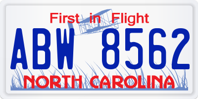NC license plate ABW8562