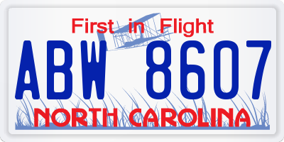 NC license plate ABW8607