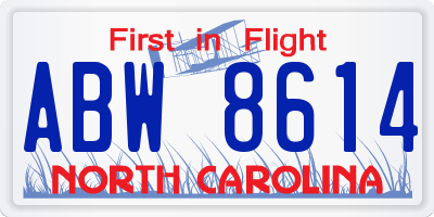 NC license plate ABW8614