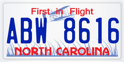 NC license plate ABW8616