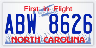 NC license plate ABW8626