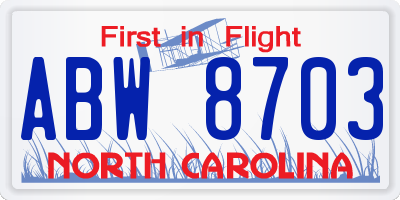 NC license plate ABW8703