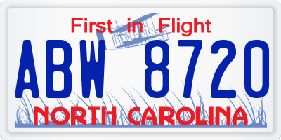 NC license plate ABW8720