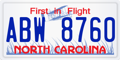 NC license plate ABW8760