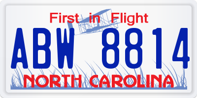 NC license plate ABW8814