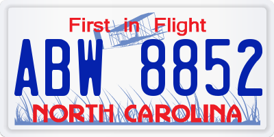 NC license plate ABW8852