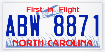 NC license plate ABW8871