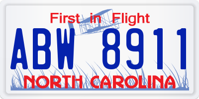 NC license plate ABW8911