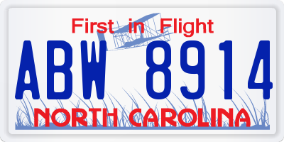 NC license plate ABW8914
