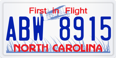 NC license plate ABW8915