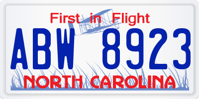 NC license plate ABW8923