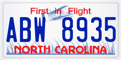 NC license plate ABW8935