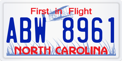 NC license plate ABW8961