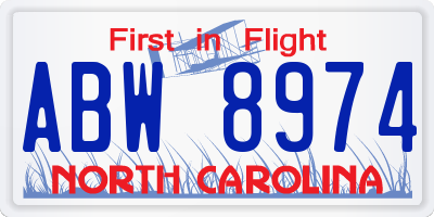 NC license plate ABW8974