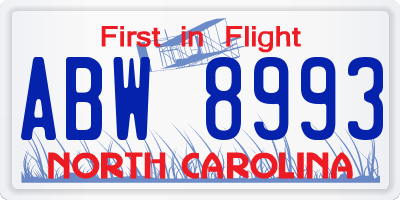 NC license plate ABW8993