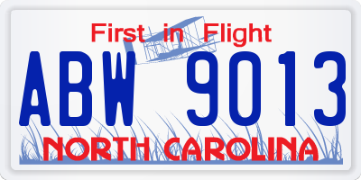 NC license plate ABW9013