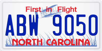 NC license plate ABW9050