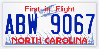 NC license plate ABW9067