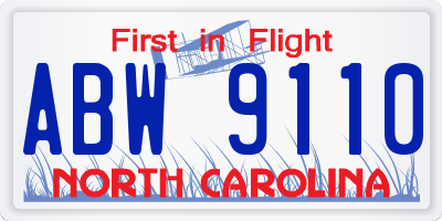 NC license plate ABW9110