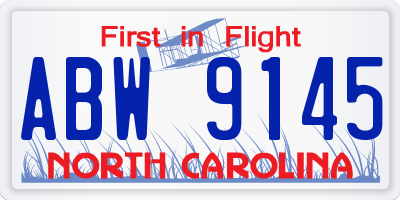 NC license plate ABW9145