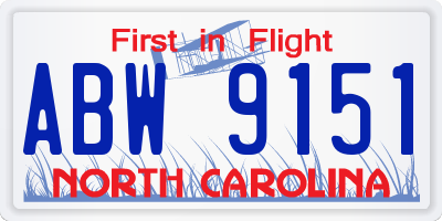 NC license plate ABW9151