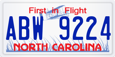 NC license plate ABW9224