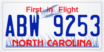 NC license plate ABW9253