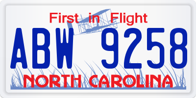 NC license plate ABW9258