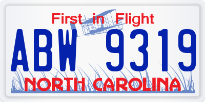 NC license plate ABW9319