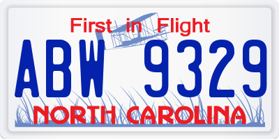 NC license plate ABW9329
