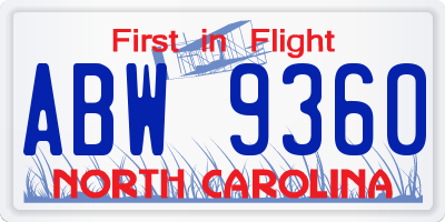 NC license plate ABW9360
