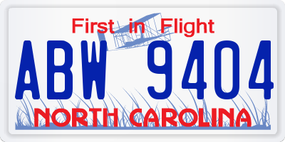 NC license plate ABW9404