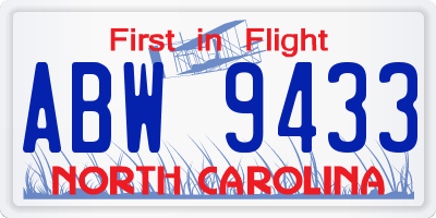 NC license plate ABW9433