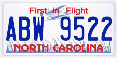 NC license plate ABW9522