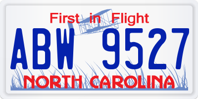 NC license plate ABW9527