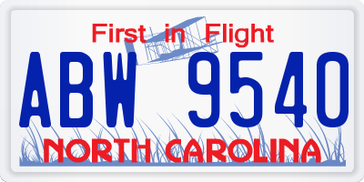 NC license plate ABW9540