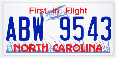 NC license plate ABW9543