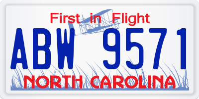 NC license plate ABW9571