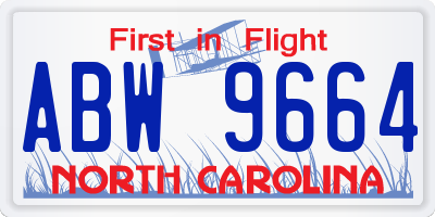 NC license plate ABW9664