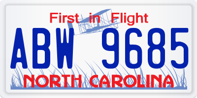 NC license plate ABW9685