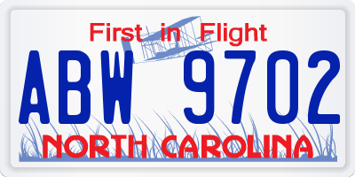 NC license plate ABW9702