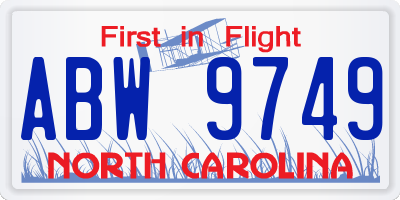 NC license plate ABW9749