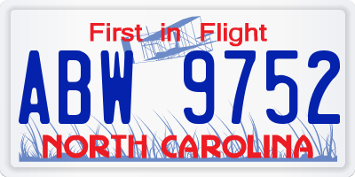 NC license plate ABW9752