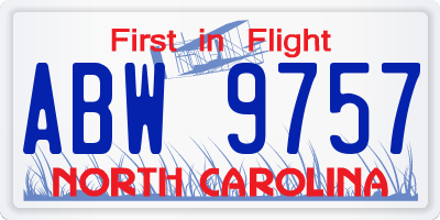 NC license plate ABW9757