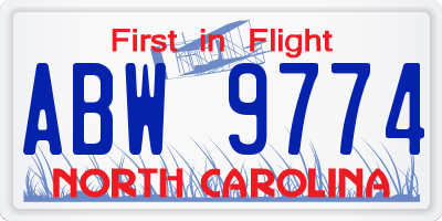 NC license plate ABW9774