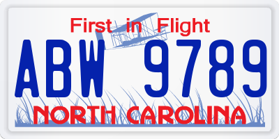 NC license plate ABW9789