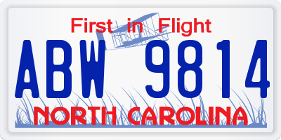 NC license plate ABW9814