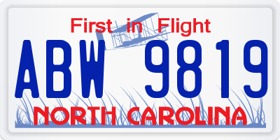 NC license plate ABW9819
