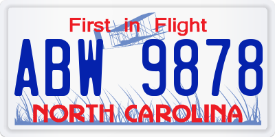 NC license plate ABW9878