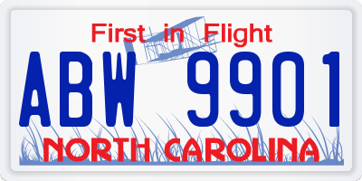 NC license plate ABW9901